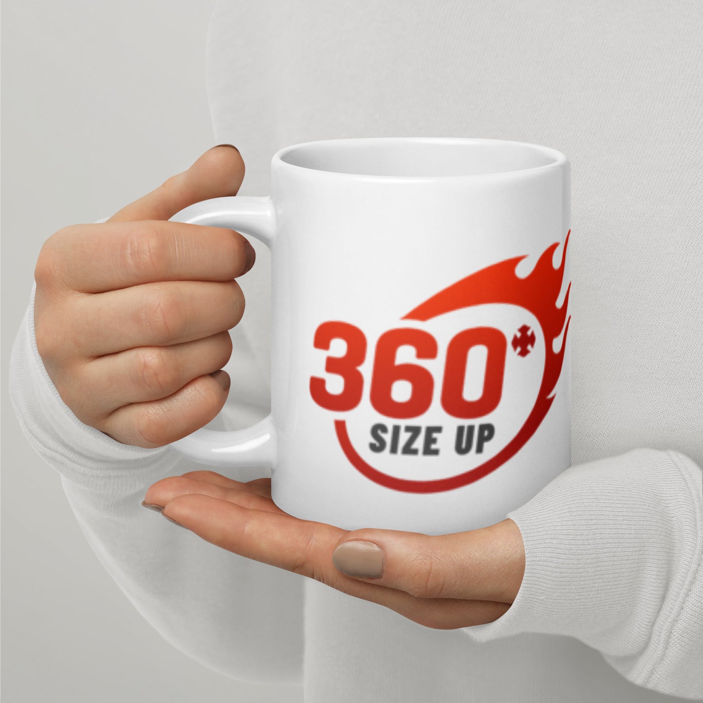 360 Size Up White glossy mug