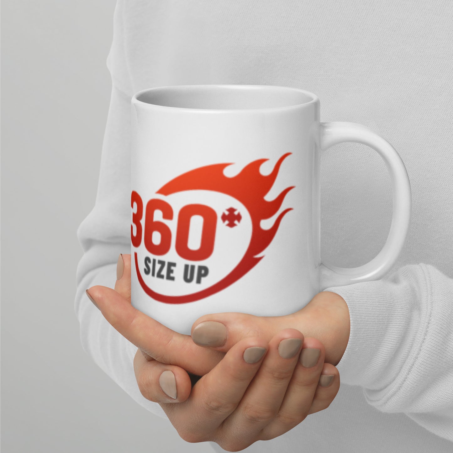 360 Size Up White glossy mug